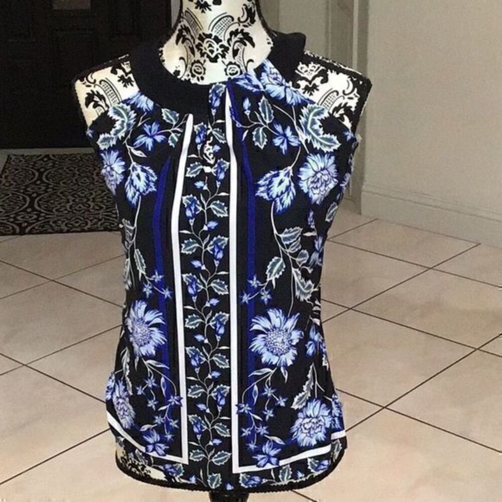 INC NEW Women's Blue Printed Blouse Shirt Top